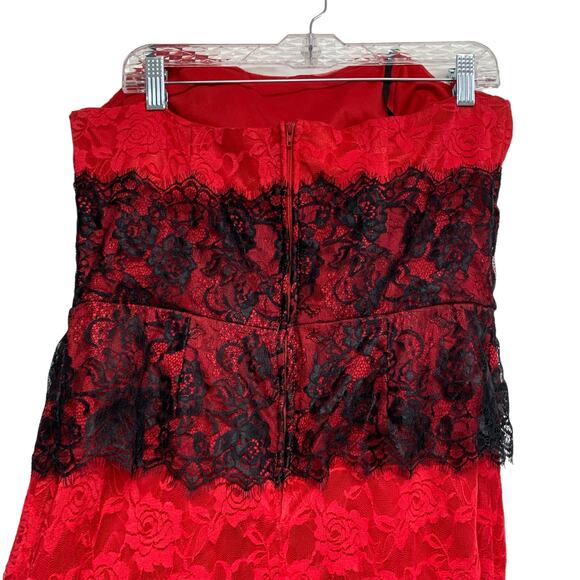 Vintage Fiesta Womens Size XL Red Black Lace Strapless Dress - Picture 5 of 7